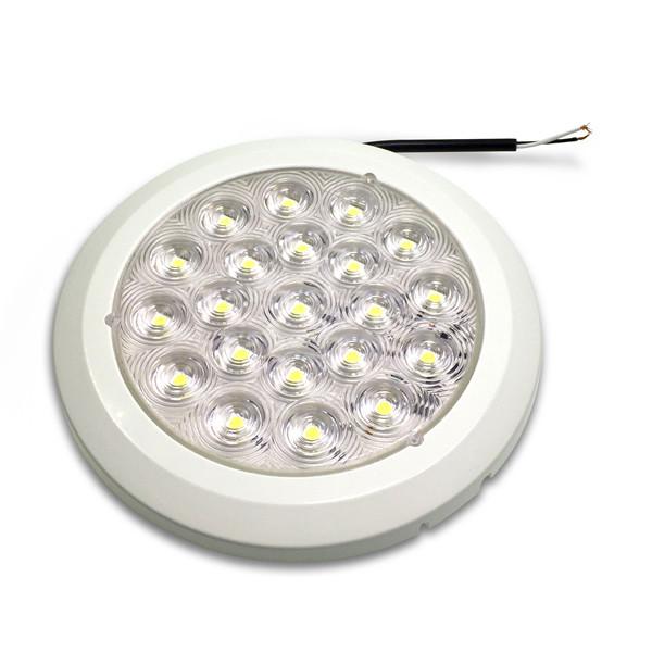 Round Interior Light - Clear Lens (LED), featuring a circular design with a wire, 21 LEDs, 155mm diameter, and 16mm depth, emitting 420 lumens.