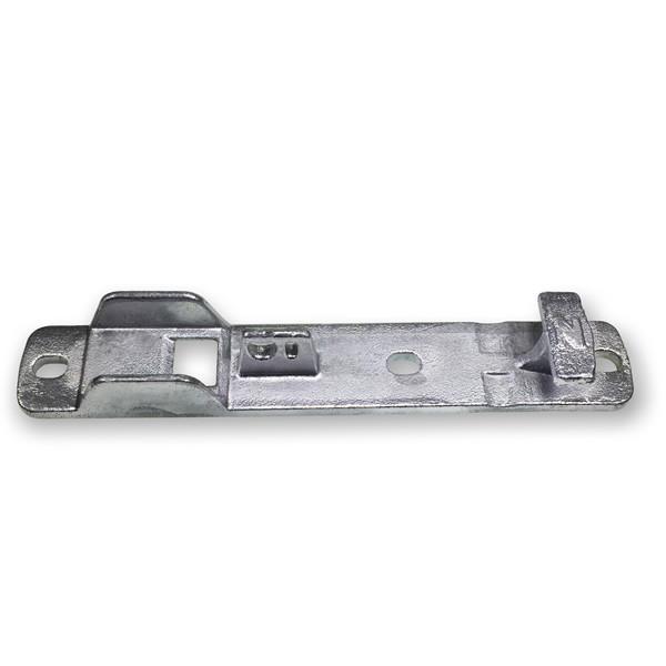 Normanton Retainer, a sturdy metal component, likely used in trailer or vehicle construction, featuring precise metalwork and hinge-like elements for functionality.