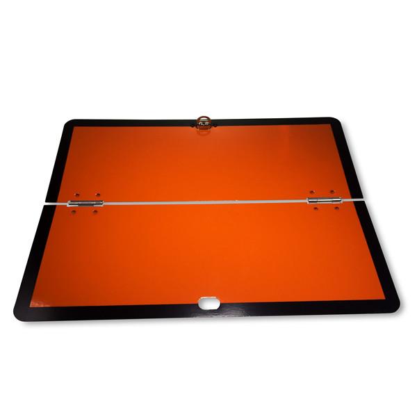 ADR Hazchem Board, horizontal folding, designed for corrosion resistance with pre-galvanized finish, features an orange sign with black border and extra toggle.