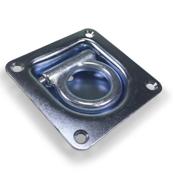 LR3 Recessed Lashing Ring, metal ring with zinc finish, features fixing plate and recessed design for high tensile load applications in commercial trailers.