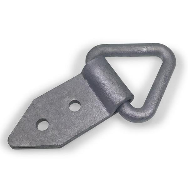 Long Plate Lashing Ring - Bolt On, a metal hook with fixing holes, designed for heavy-duty use, fully galvanized, supports 1-tonne load.