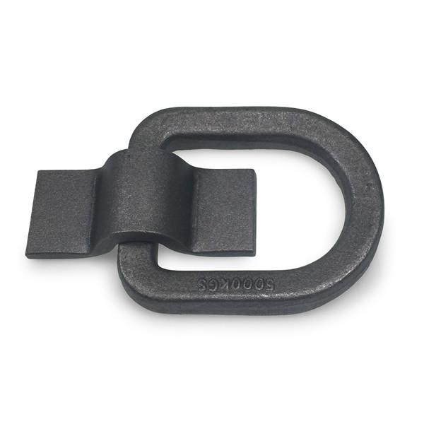 Weld On Lashing Link with Cleat 5000kg, a sturdy black metal component with a clip, designed for high tensile load applications, ideal for commercial trailer load restraint.