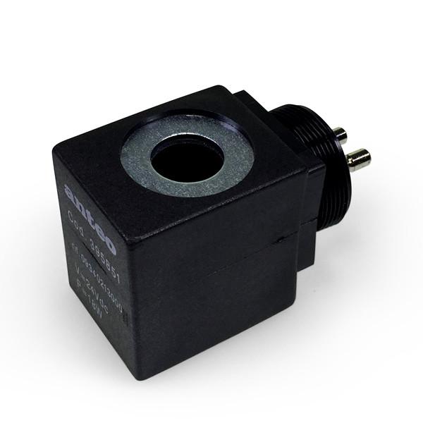 24v Solenoid for Anteo tail lifts, featuring a compact black square design with a central hole, ideal for commercial trailer applications.