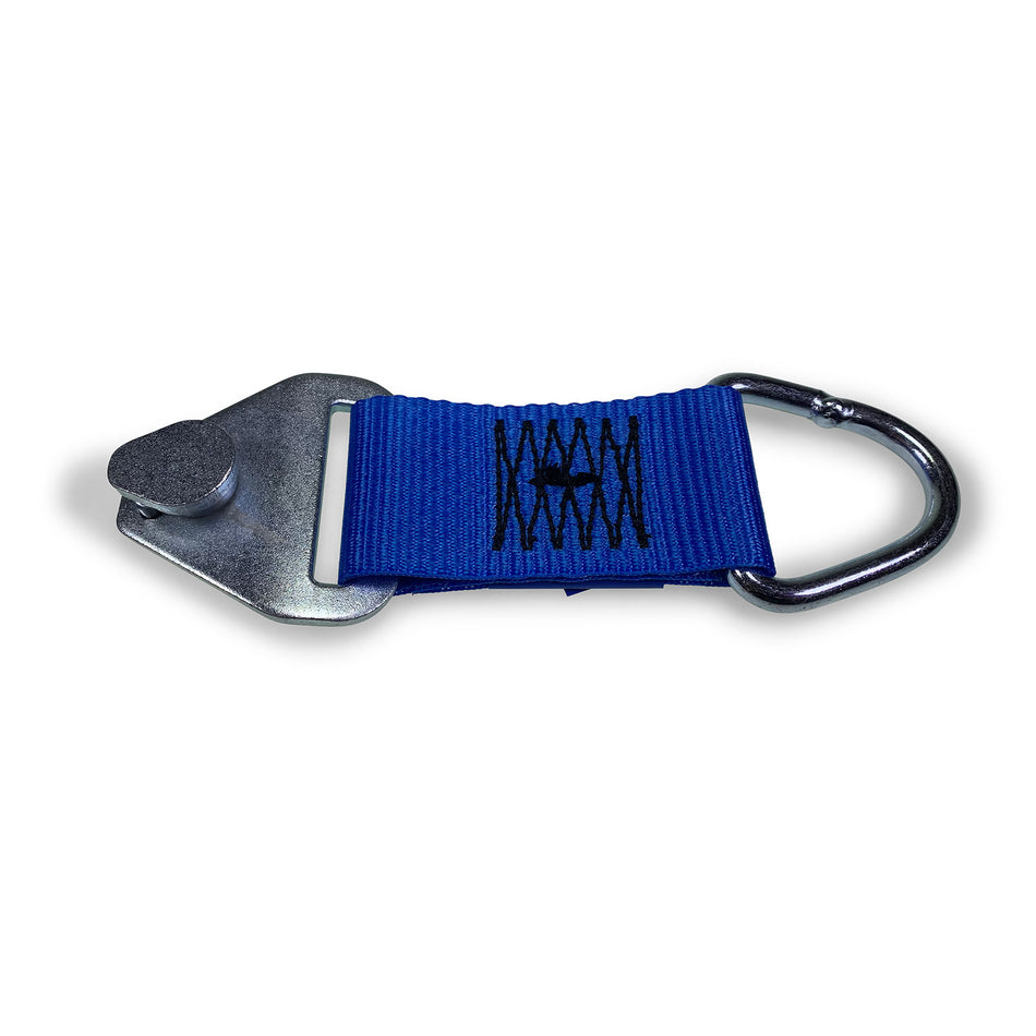 Lashing Extension for 1805 & 1806 Load Track, featuring a blue strap with metal hook, designed for vehicle load restraint, supports up to 2000kg.