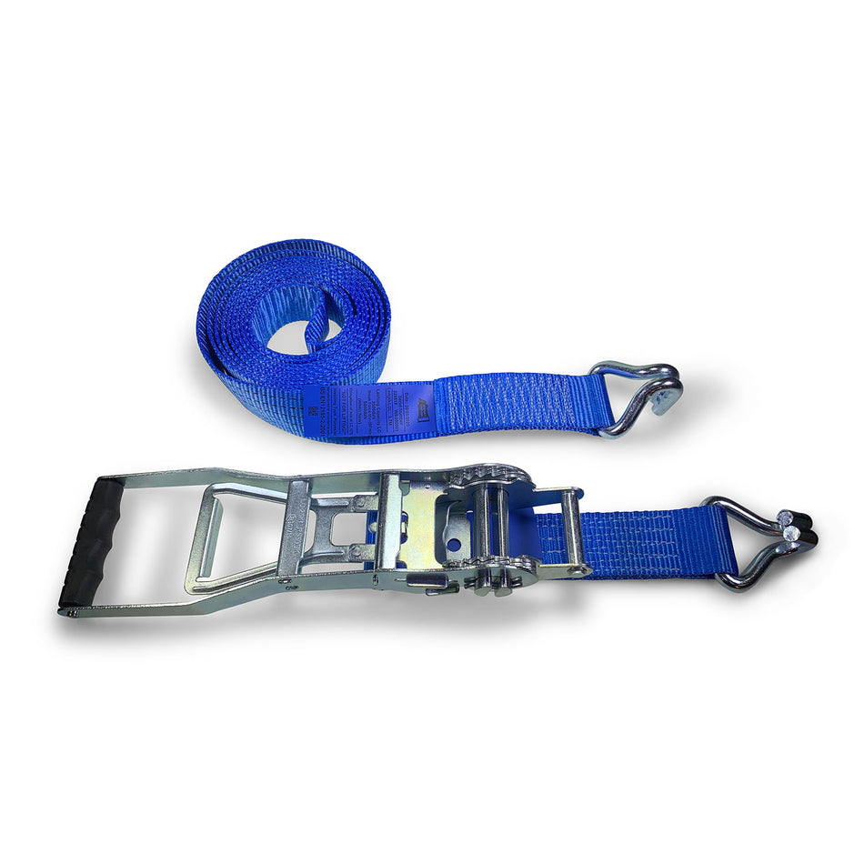 50mm 5000kg ERGO Ratchet Strap Claw Hooks - 10 METRE with metal handle and claw hooks, designed for easy tensioning and load restraint.