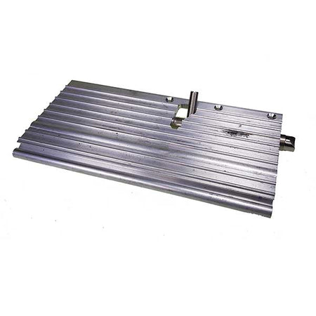 Pallet stop assembly left 225mm, metal piece with hole, designed for aluminium platforms.