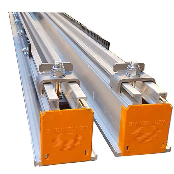 Sliding Tube Set Complete (Pair) 2500mm featuring metal rails, nuts, and orange boxes with logos, designed for large commercial trailer compatibility.