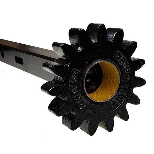 Gear Wheel Male for Dhollandia slider lifts, featuring a black gear with a yellow center, designed for inboard Hydromotor fit on drive shafts.