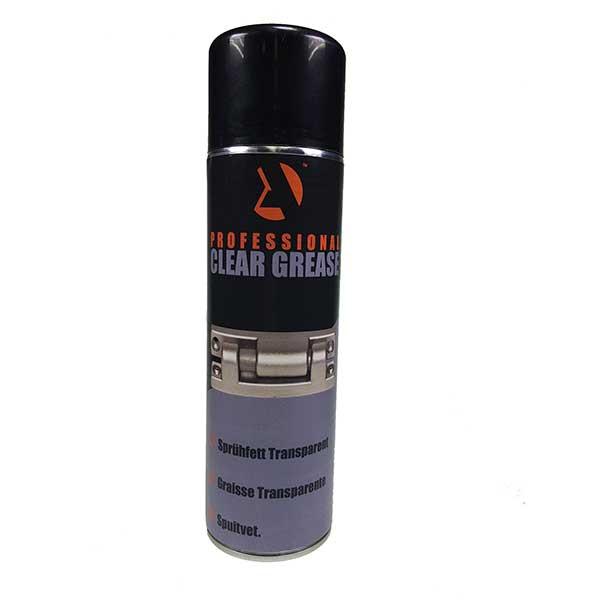 Clear Lithium Grease 500ml spray can with black cap, featuring company logo, suitable for commercial vehicle maintenance.