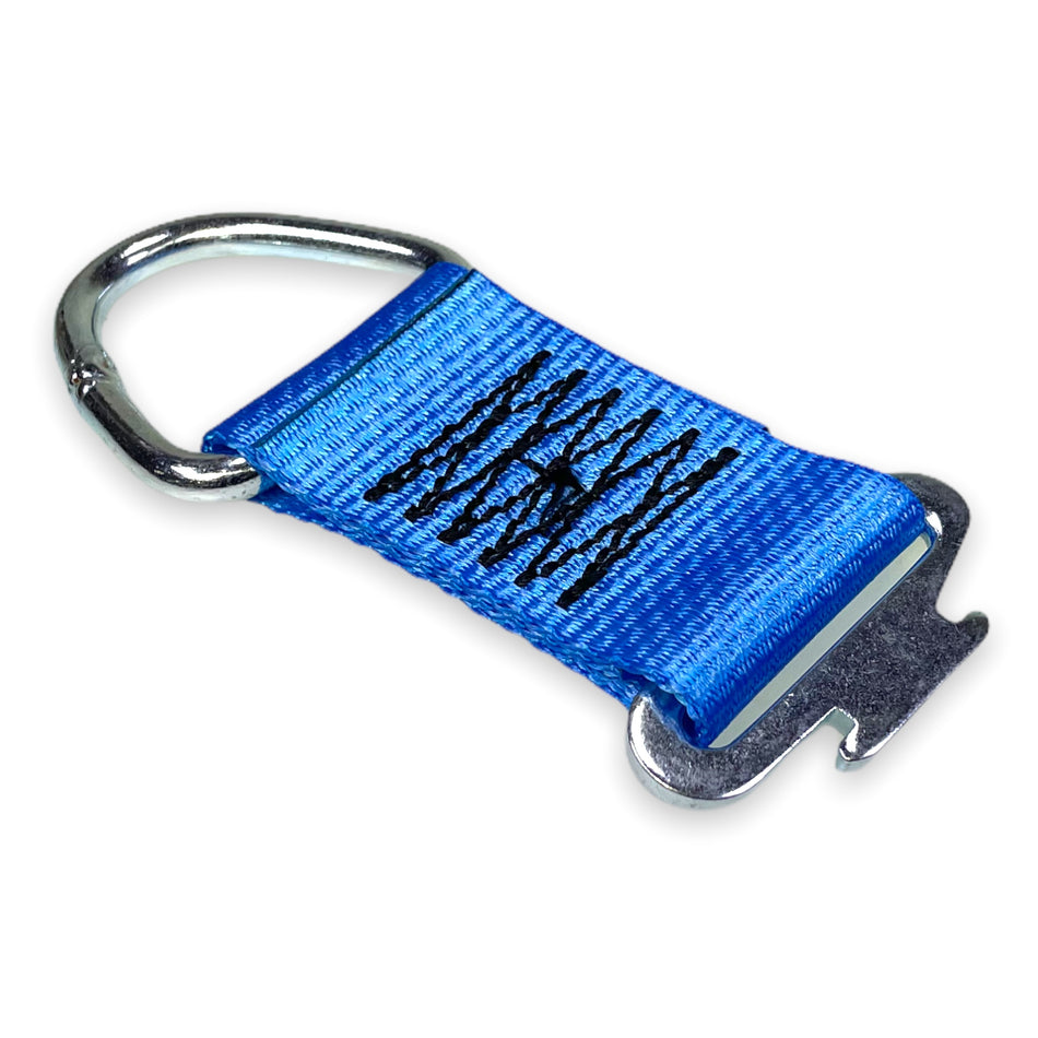 Lashing Extension for 1806 Load Track, featuring a blue strap with hook, designed for secure attachment in vehicle load systems, supports up to 1200kg.