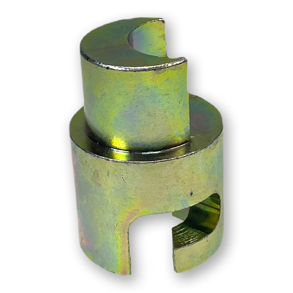 Bottom Cam / Pole Coupler - RHF/LHR, featuring a cylindrical metal piece with a hole, designed for right-hand front or left-hand rear trailer applications.