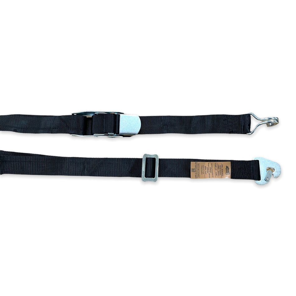 Internal Cargo Straps Snaphook - Claw Hook, featuring a black strap with a zinc-plated overcentre buckle and carbon steel adjuster, ideal for load restraint.