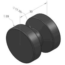 Bobbin for curtain side vehicles, 33mm width, 35mm diameter, featuring a round design with numbers and lines, ideal for commercial trailer use.