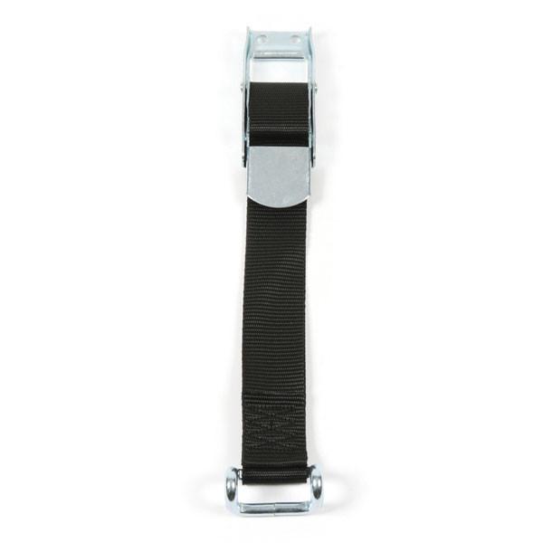 Galvanised Overcentre Buckle Assembly with Strap, featuring a zinc-plated buckle and black strap with metal clasps, designed for secure load restraint applications.