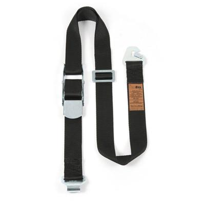 Internal Cargo Straps Snaphook featuring black polypropylene webbing with metal buckles and zinc-plated overcentre buckle, designed for secure load retention on vehicles.