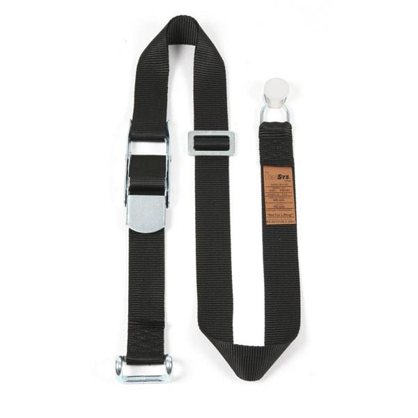 Internal Cargo Straps Bobbin - Rave Hook, featuring a black polypropylene strap with metal buckles and carbon steel adjuster, designed for securing loads in curtainside vehicles.