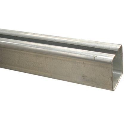 Steel Curtain Track - 3 Metres, close-up of galvanized metal beam, suitable for commercial trailers, featuring a 44mm x 35mm profile with steel rollers available.