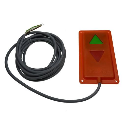 Interior Flat Control - 2 Button for Dhollandia Tail Lifts, featuring a remote with a cable, designed for precise operation of commercial trailer lifts.