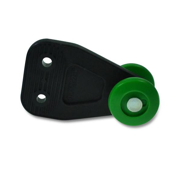 Green Stronghold Curtain Roller, featuring a black and green wheel design, ideal for commercial trailers and vehicles.