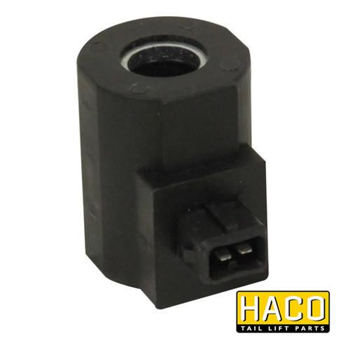 24 Volt Coil HACO to Suit Zepro 21623, featuring a black electrical component with a central hole, suitable for commercial trailer parts.