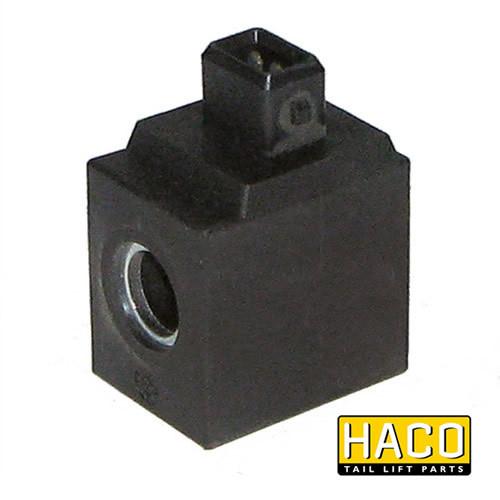 Haco Coil 24 volt for Zepro 21662, a black square device with central hole, designed for commercial trailer tail lifts.