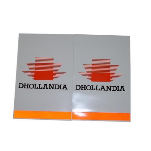 Dhollandia Set Platform Flag ECO Red, featuring a close-up of a detailed logo design on a white surface, suitable for tail lift applications.