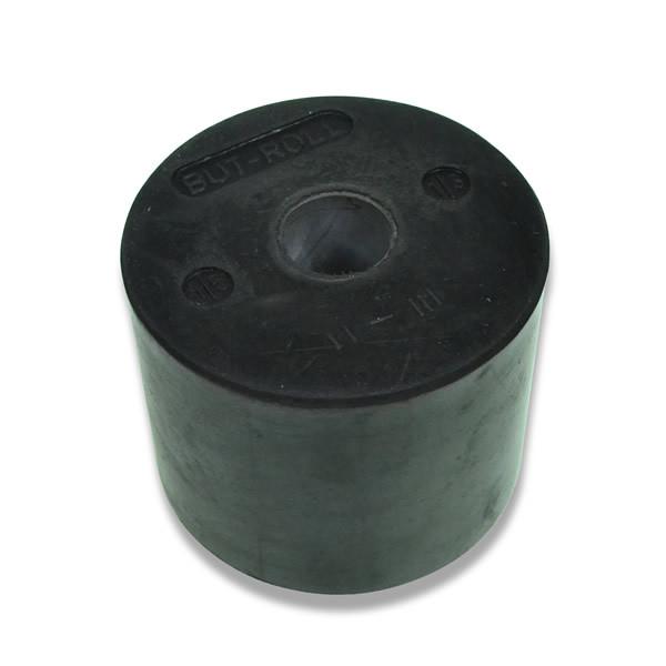 Roller Buffer: Black rubber cylinder with central hole, 100 x 80mm, fits 25mm axle, ideal for commercial trailer parts from Nationwide Trailer Parts Ltd.