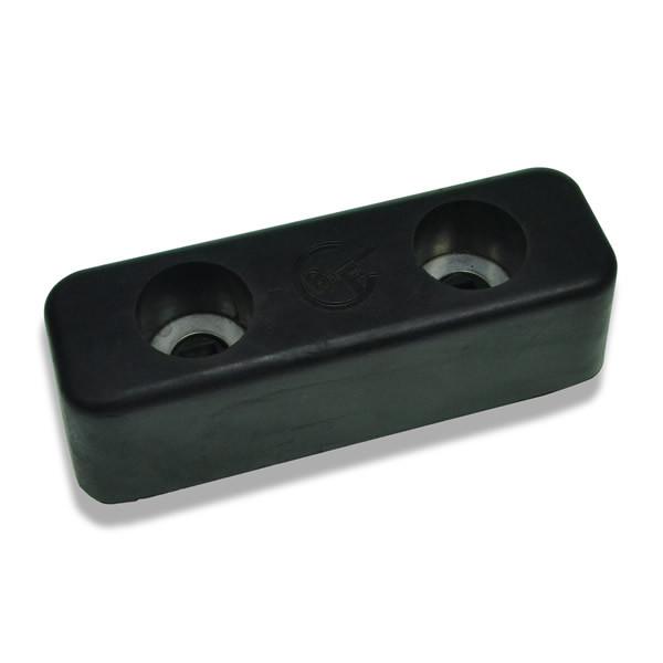 Buffer (152mm x 52mm x 50mm) with multiple holes for fixing, designed for large commercial trailers and vehicles. Hole centers at 75mm, 10mm diameter.