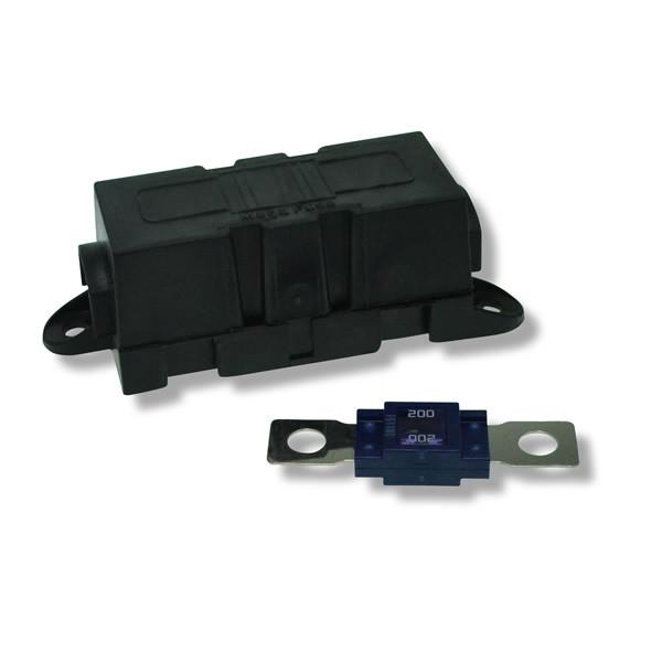 Fuse Holder & 200A Mega Fuse, featuring a black box with a visible screwdriver, ideal for tail lifts. Suitable for commercial trailers and vehicles.