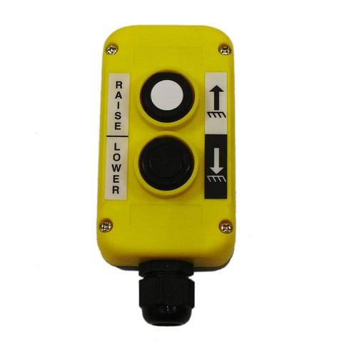 R & B Control Station - 2 Button for Ross & Bonnyman Tail Lifts, featuring dual buttons and cable gland, designed for large commercial trailer operations.