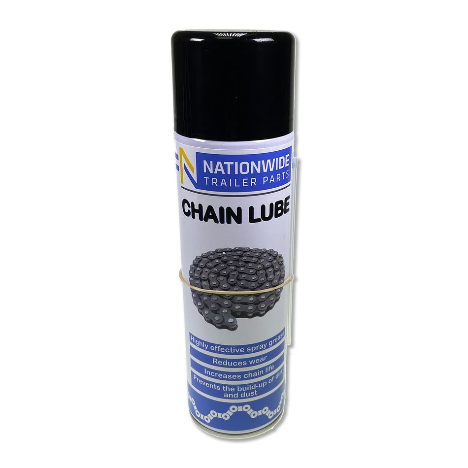 Tail Lift Chain Lubricant 500ml spray can, ideal for maintaining commercial trailer components, ensuring smooth operation and longevity.