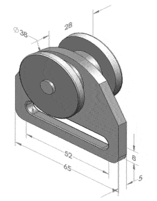 Sketch of a pulley design representing Steel Net Hanger Curtain Rollers, featuring stainless steel balls and 'A' Grade Engineering Copolymer, for commercial trailers.