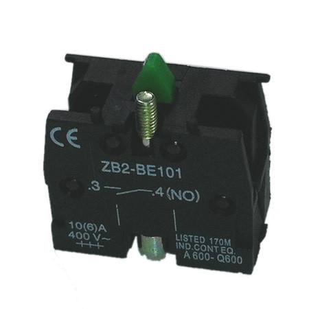 ZB2-BE101 Telemecanique Style Contact Block 1 NO, featuring a green screw and silver cap, compatible with XAC Series Pendant Stations, ideal for commercial vehicle parts.