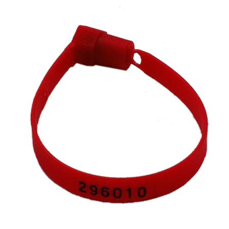 Plastic Security Seals (per 100) shown as a red wristband with black text, designed for securing vehicle doors during transit.