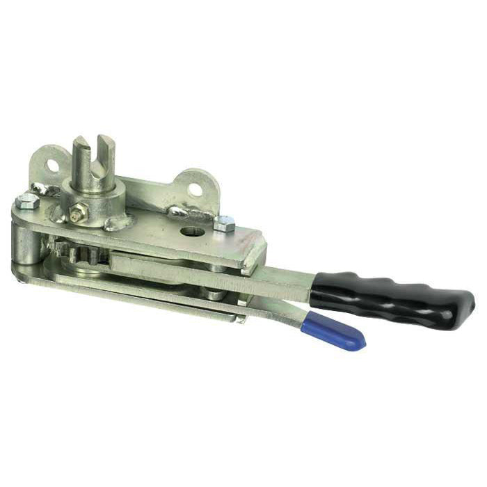 R55 Ratchet Tensioner with black handle, featuring a slimline lever and integrated handle catch, ideal for commercial trailer load restraint.