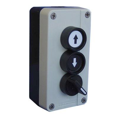 R & B Control Switch - 3 Button close-up, featuring directional arrows, designed for Ross & Bonnyman tail lifts, part of Nationwide Trailer Parts' commercial vehicle components.