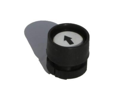 R & B Up Button for tail lifts, featuring a black button with a white arrow, designed for Ross & Bonnyman equipment.