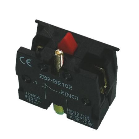 ZB2-BE102 Telemecanique Style Contact Block 1 NC, electrical device for XAC Series Pendant Stations, featuring a red button for commercial trailers.